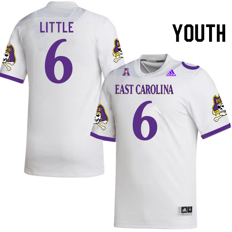 Youth #6 Ty Little ECU Pirates College Football Jerseys Stitched Sale-White